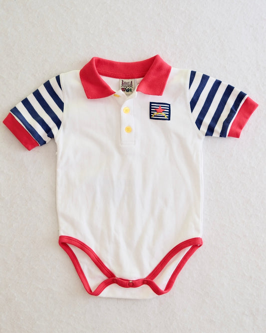 Vintage Koala Kids White Nautical Toddler Polo Bodysuit: 24 Months
