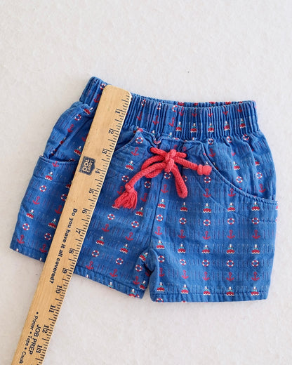 Vintage OshKosh B'Gosh Blue Nautical Woven Baby Drawstring Shorts: 12 Months