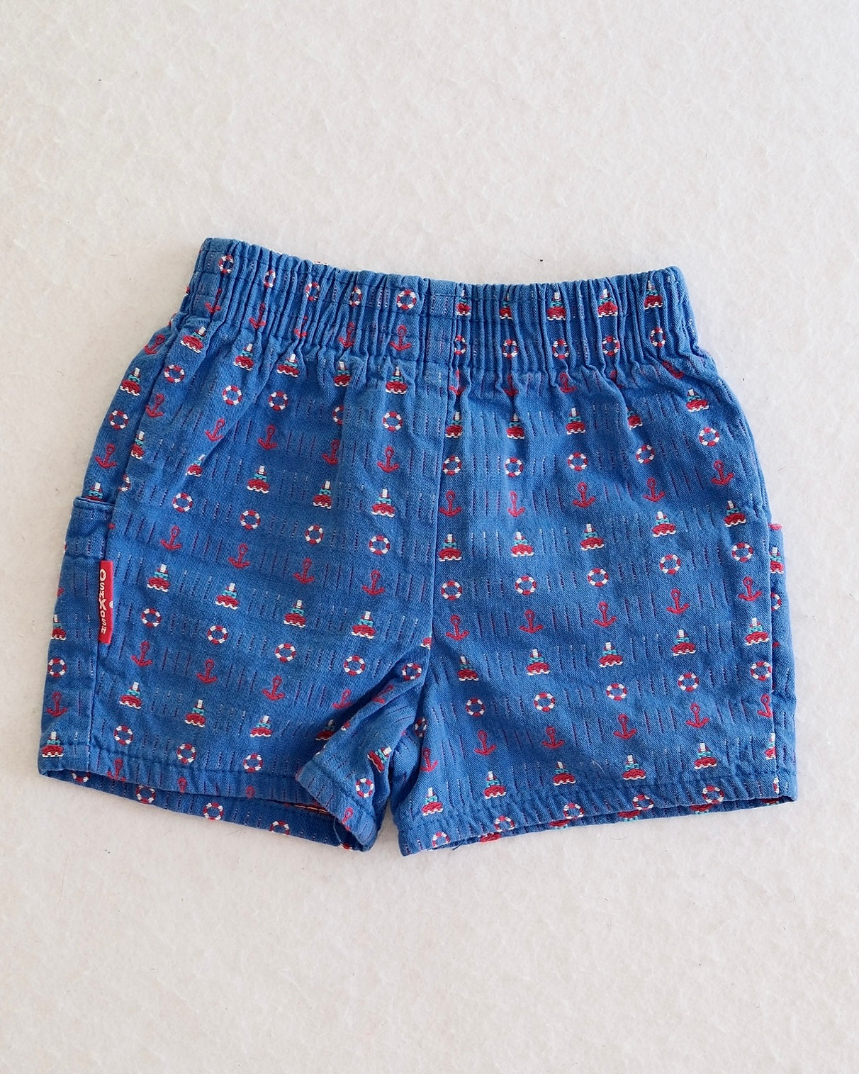 Vintage OshKosh B'Gosh Blue Nautical Woven Baby Drawstring Shorts: 12 Months
