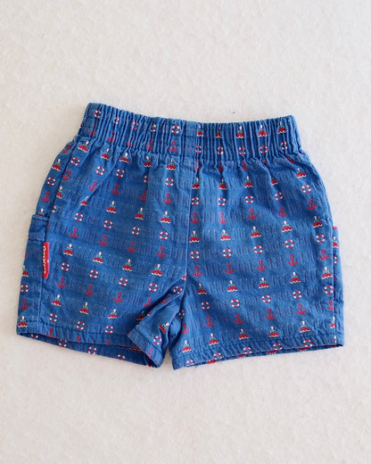 Vintage OshKosh B'Gosh Blue Nautical Woven Baby Drawstring Shorts: 12 Months