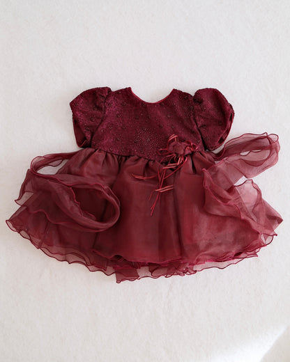 Vintage Burgundy Tulle Baby Party Dress: 24m - Yellow Clover Vintage Kids Clothes