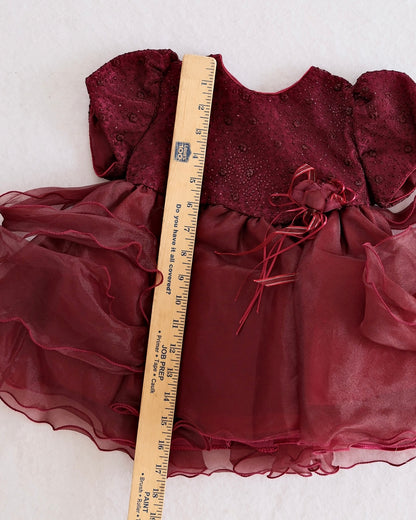 Vintage Burgundy Tulle Baby Party Dress: 24m - Yellow Clover Vintage Kids Clothes