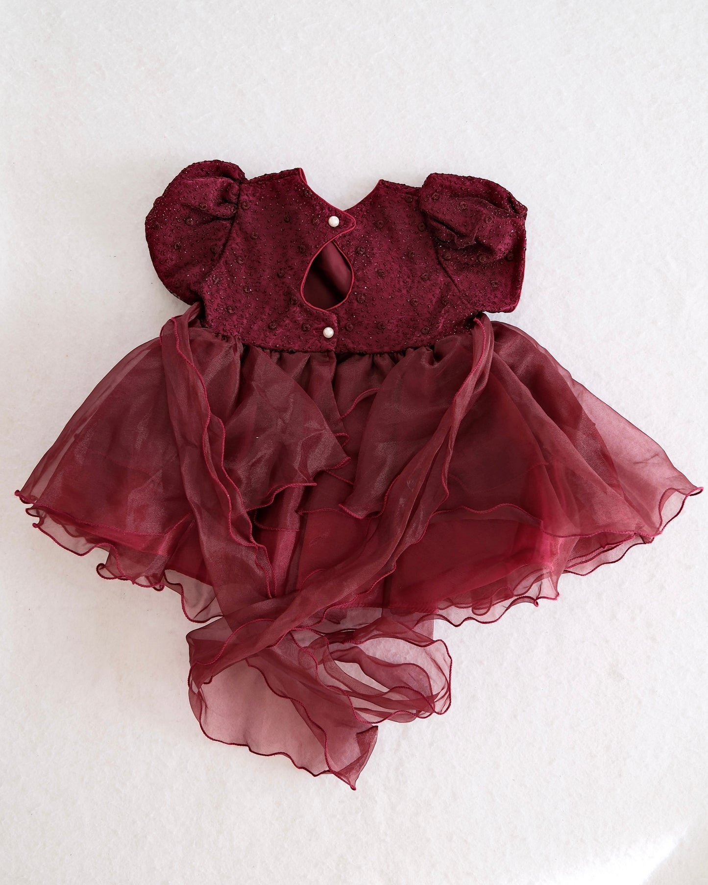 Vintage Burgundy Tulle Baby Party Dress: 24m