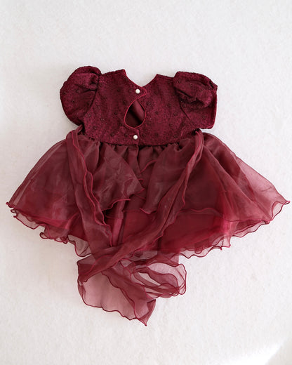 Vintage Burgundy Tulle Baby Party Dress: 24m - Yellow Clover Vintage Kids Clothes
