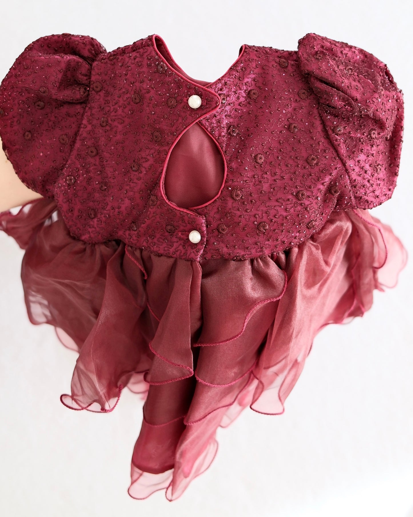 Vintage Burgundy Tulle Baby Party Dress: 24m