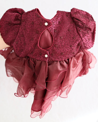 Vintage Burgundy Tulle Baby Party Dress: 24m - Yellow Clover Vintage Kids Clothes