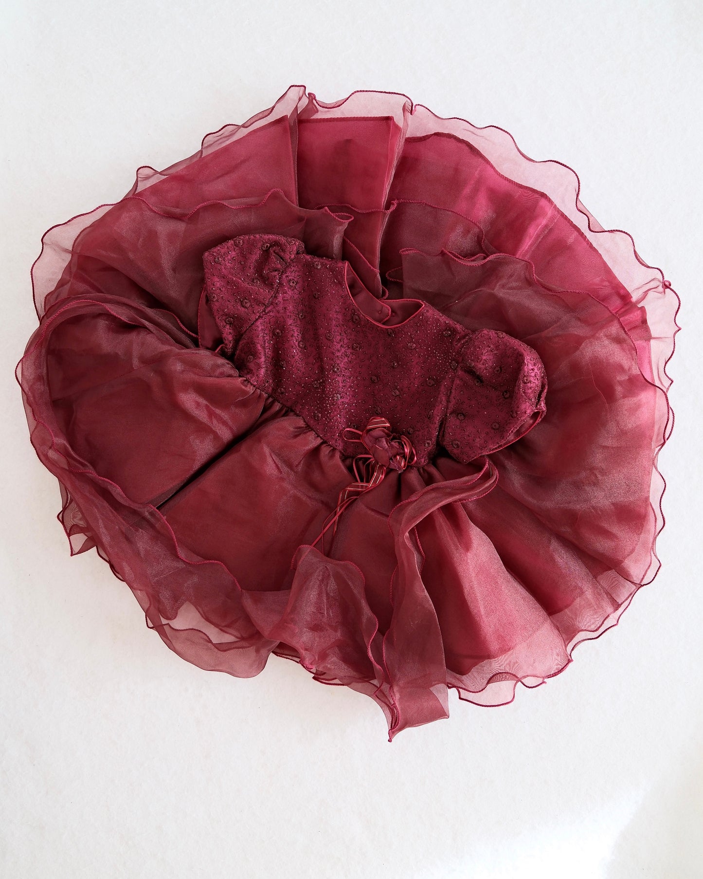 Vintage Burgundy Tulle Baby Party Dress: 24m