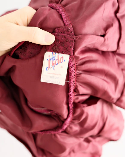Vintage Burgundy Tulle Baby Party Dress: 24m - Yellow Clover Vintage Kids Clothes