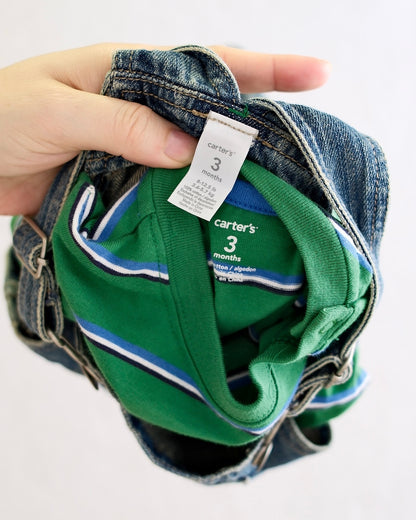 Y2K Carter's Sailboat Turtle Denim Overalls Set: 3m/12m fit