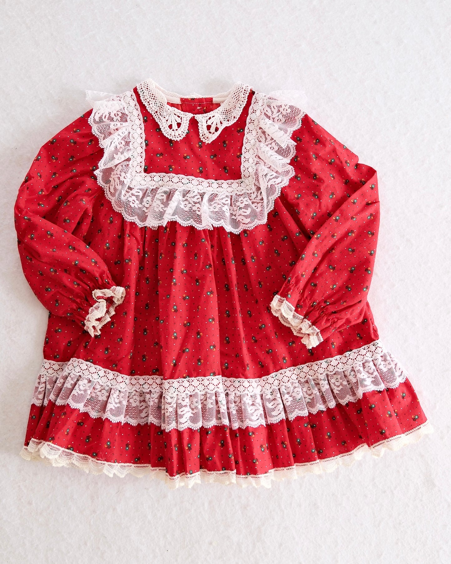 Vintage Bryan Red Lace Prairie Toddler Dress: 3T
