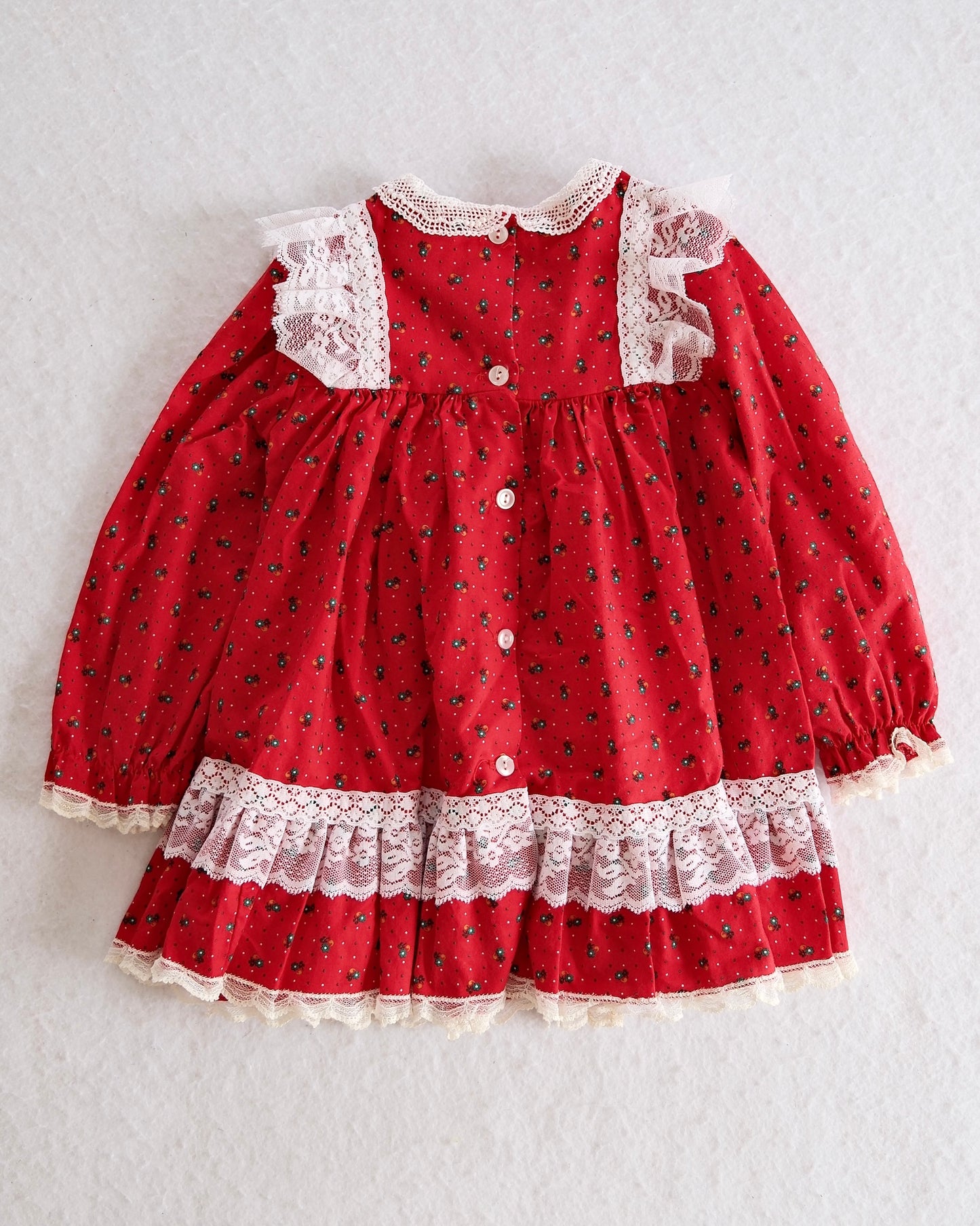 Vintage Bryan Red Lace Prairie Toddler Dress: 3T