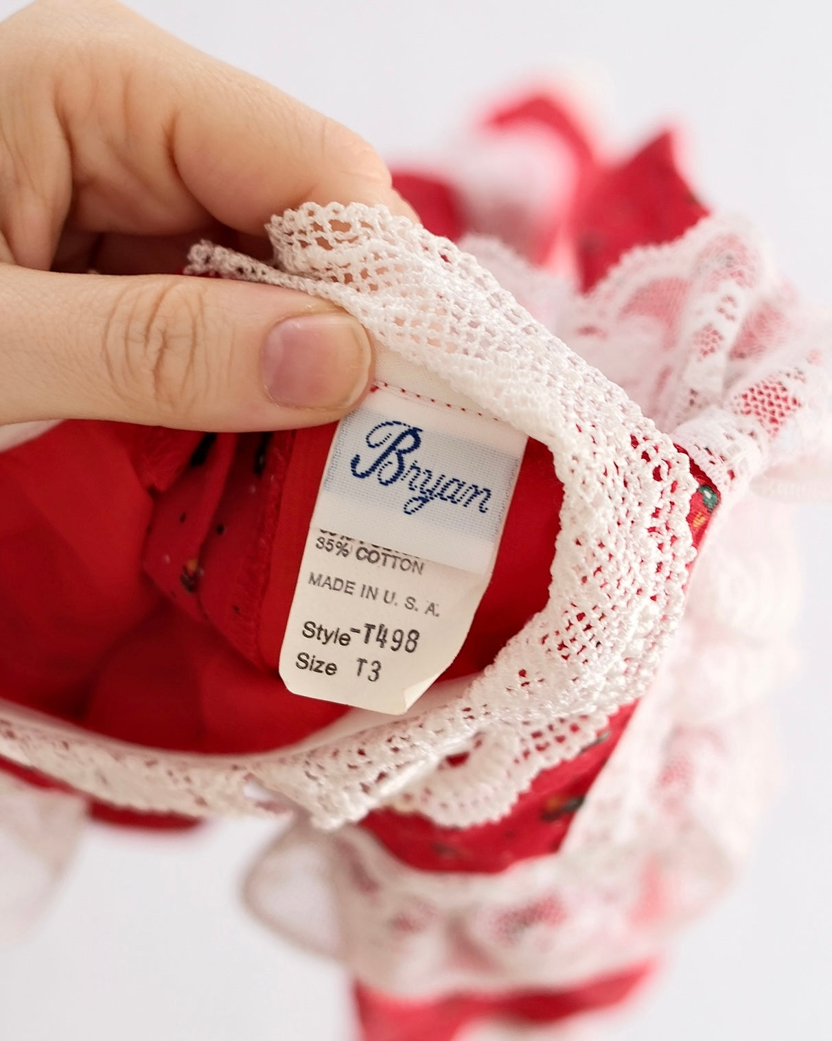 Vintage Bryan Red Lace Prairie Toddler Dress: 3T