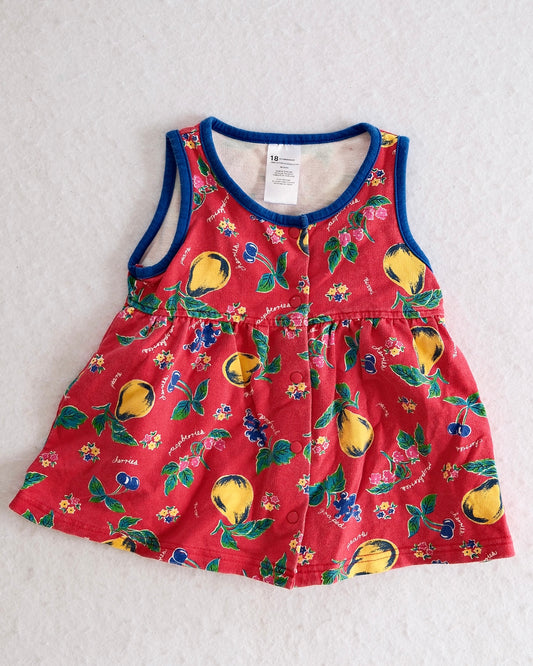 Vintage Fruit Print Red Toddler Dress: 18m