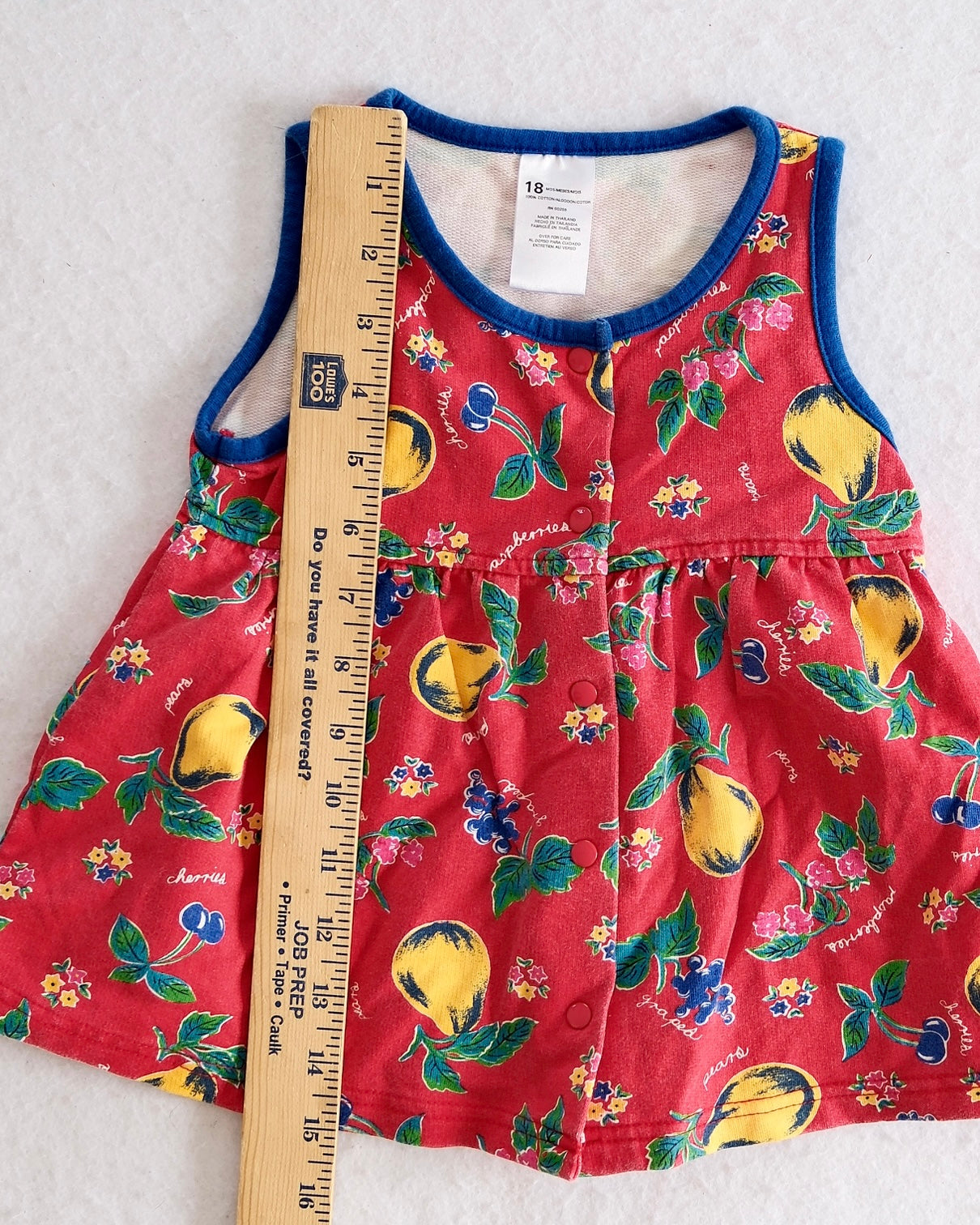 Vintage Fruit Print Red Toddler Dress: 18m