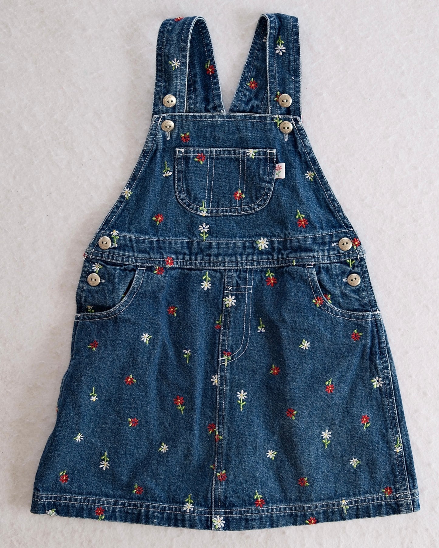 Y2K Carter’s Floral Embroidered Denim Overall Dress: 5y