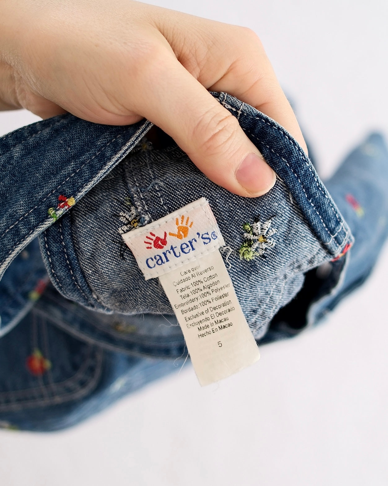 Y2K Carter’s Floral Embroidered Denim Overall Dress: 5y