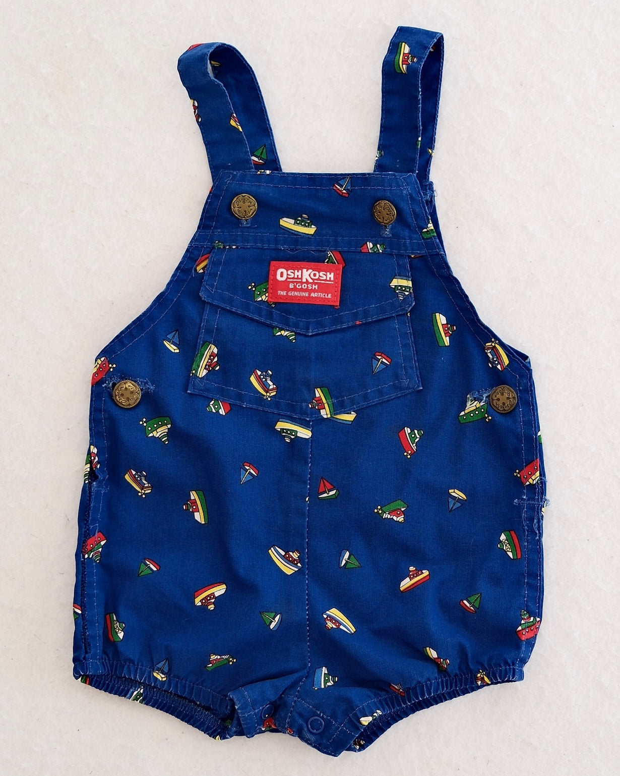 Vintage OshKosh B'Gosh Blue Boat Print Toddler Romper Overalls: 18m