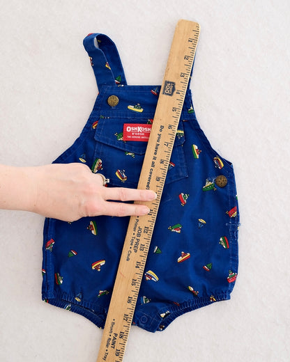 Vintage OshKosh B'Gosh Blue Boat Print Toddler Romper Overalls: 18m