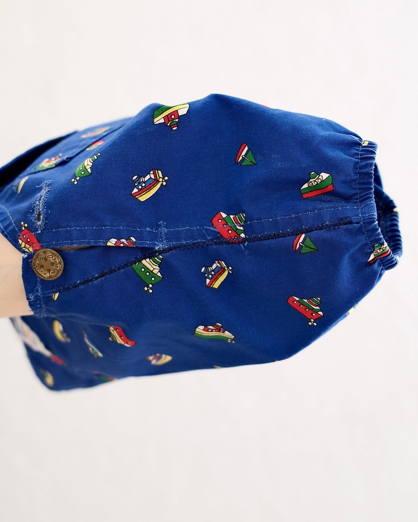 Vintage OshKosh B'Gosh Blue Boat Print Toddler Romper Overalls: 18m