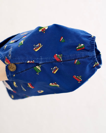 Vintage OshKosh B'Gosh Blue Boat Print Toddler Romper Overalls: 18m