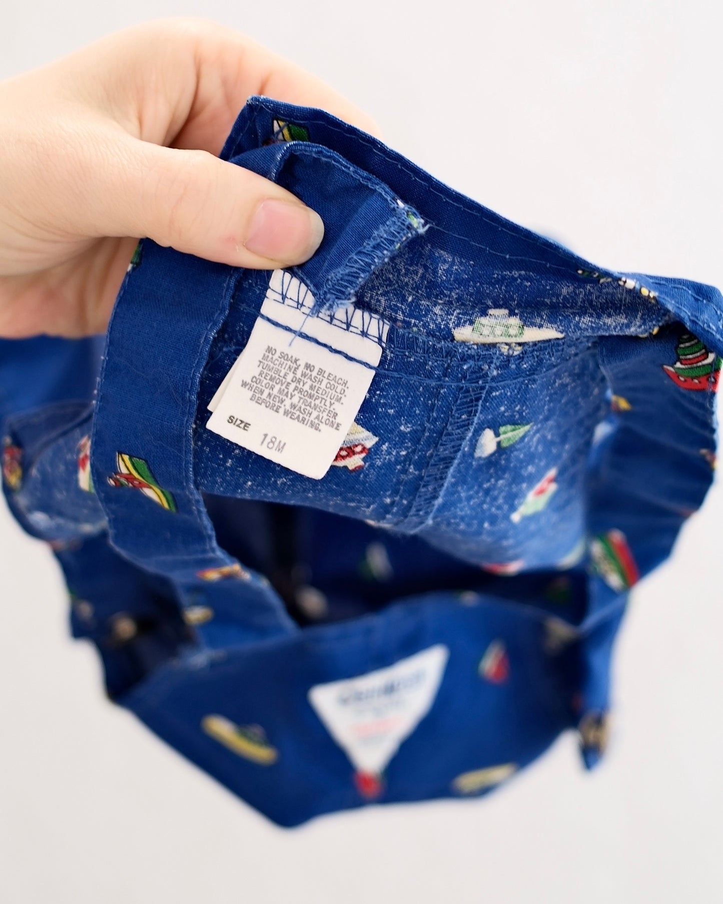 Vintage OshKosh B'Gosh Blue Boat Print Toddler Romper Overalls: 18m