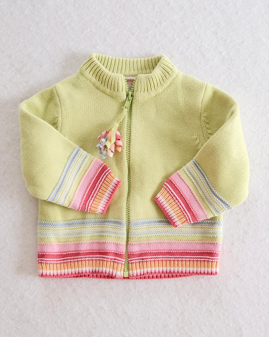 Vintage Gymboree Petite Fleur Green Zip-Up Knit Toddler Cardigan: 2T