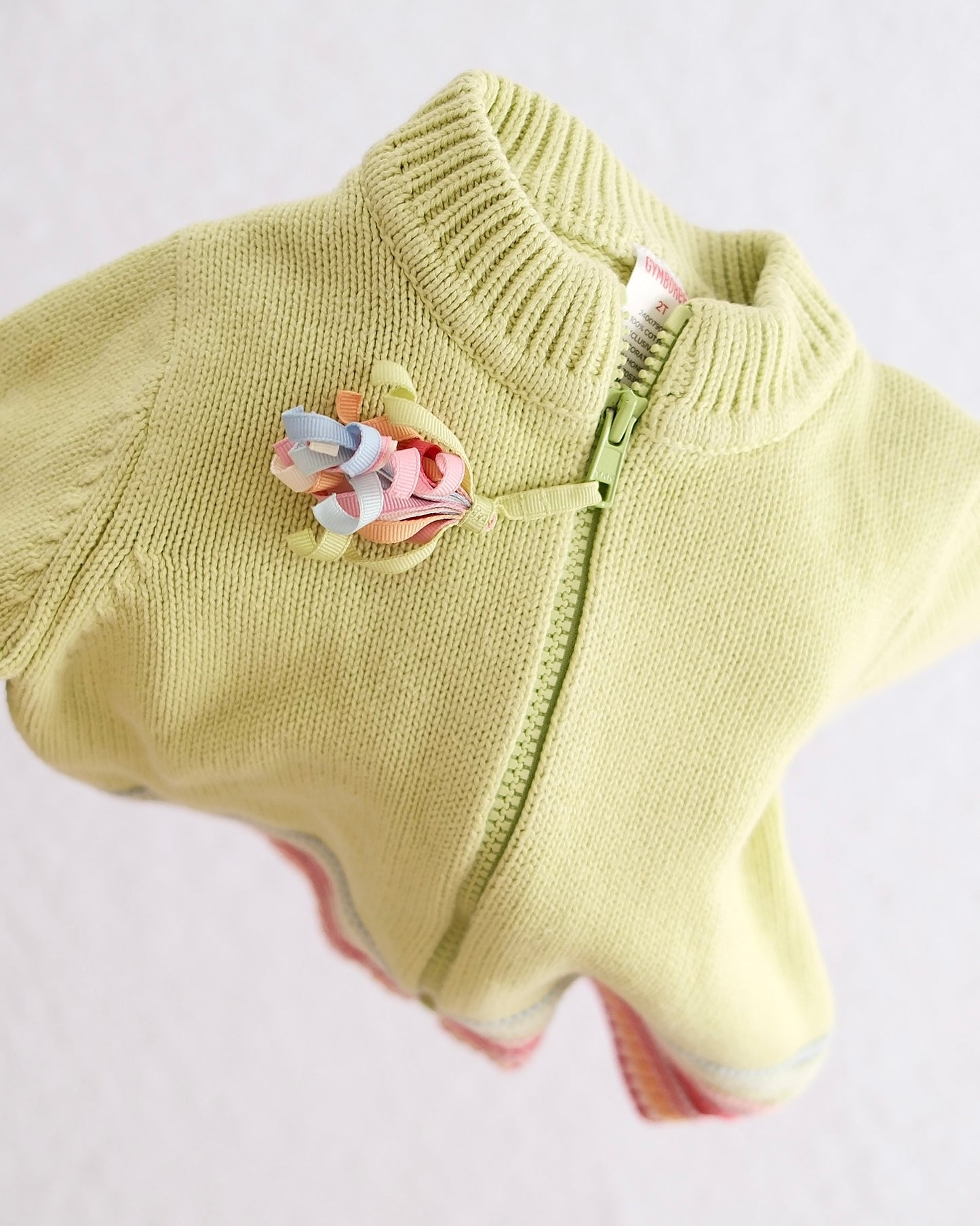 Vintage Gymboree Petite Fleur Green Zip-Up Knit Toddler Cardigan: 2T