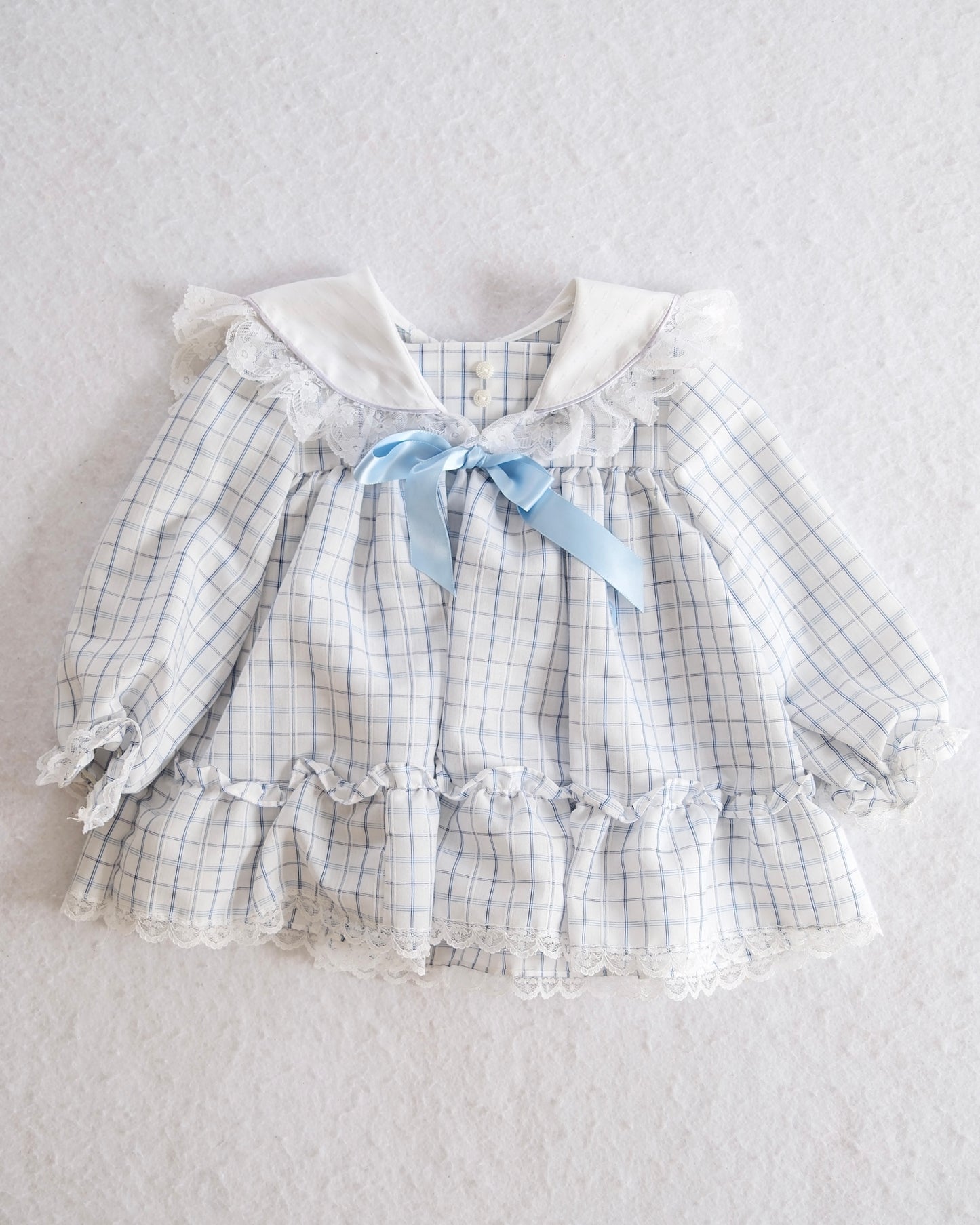 Vintage Haddad Brothers Blue Plaid Sailor Collar Toddler Dress: 24m