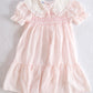 Vintage Polly Flinders Pink Dot Smocked Girls Dress: 6