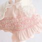 Vintage Polly Flinders Pink Dot Smocked Girls Dress: 6