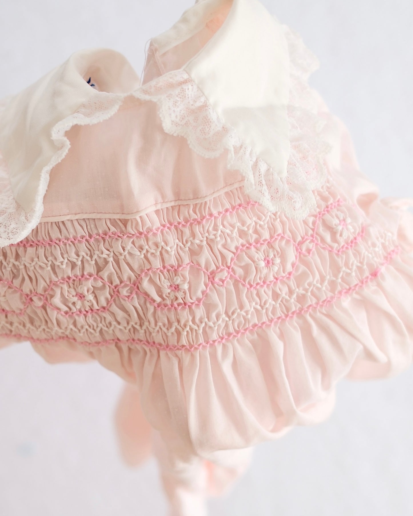 Vintage Polly Flinders Pink Dot Smocked Girls Dress: 6