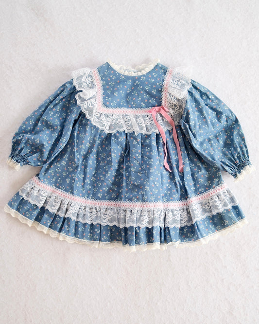 Vintage Bryan Blue Floral Lace Trim Toddler Dress: 24m