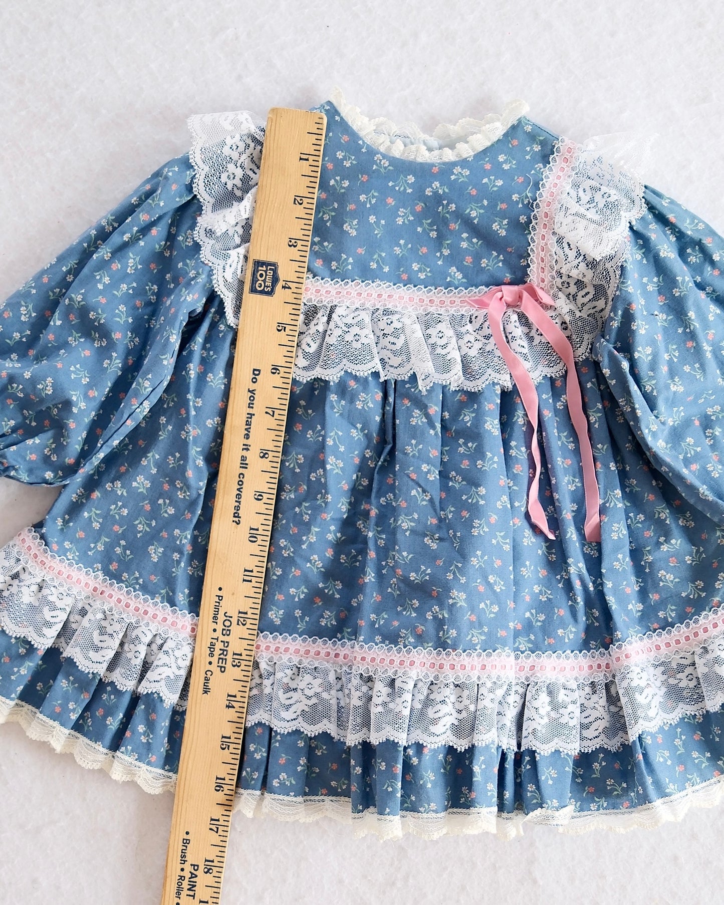 Vintage Bryan Blue Floral Lace Trim Toddler Dress: 24m