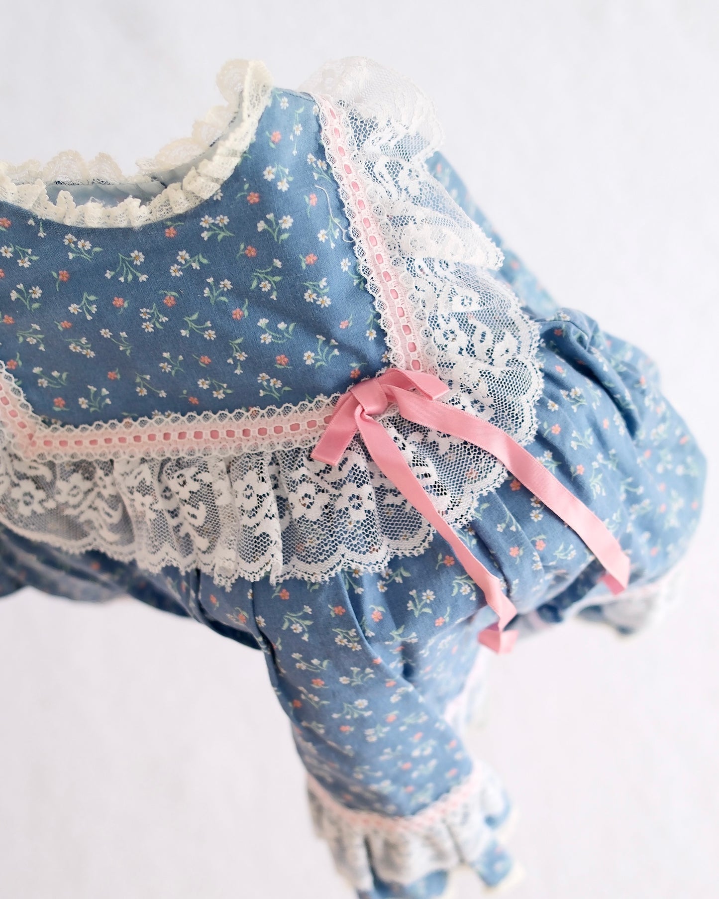 Vintage Bryan Blue Floral Lace Trim Toddler Dress: 24m