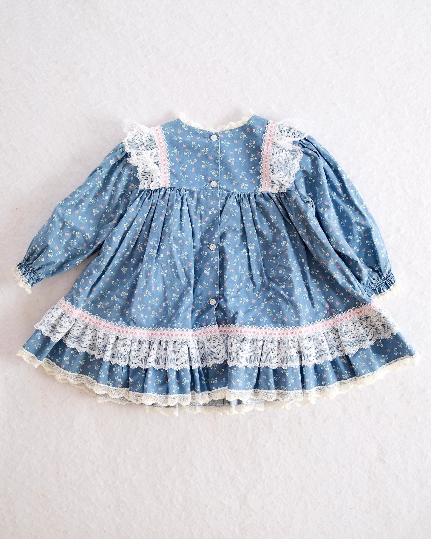 Vintage Bryan Blue Floral Lace Trim Toddler Dress: 24m