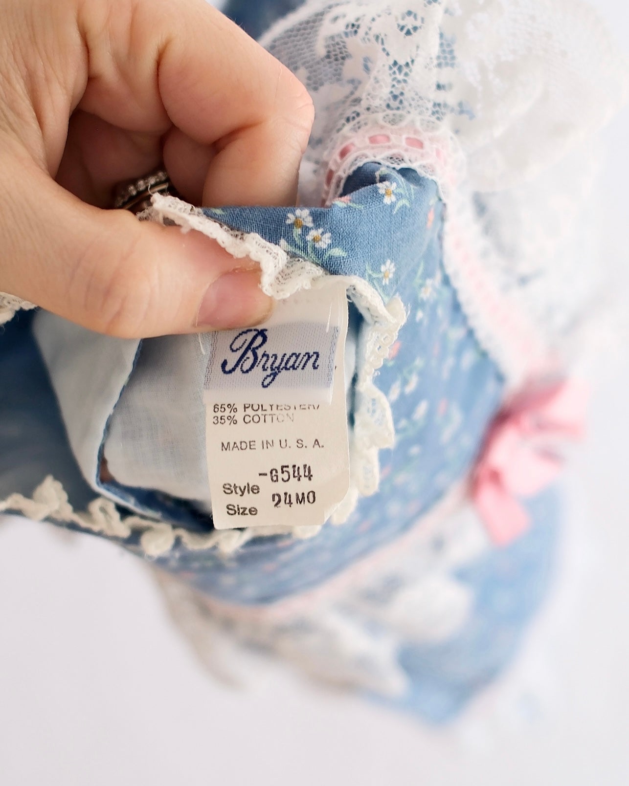 Vintage Bryan Blue Floral Lace Trim Toddler Dress: 24m