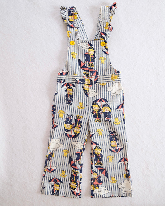 Vintage Healthtex Umbrella Girls Print Toddler Overalls Romper: 3T