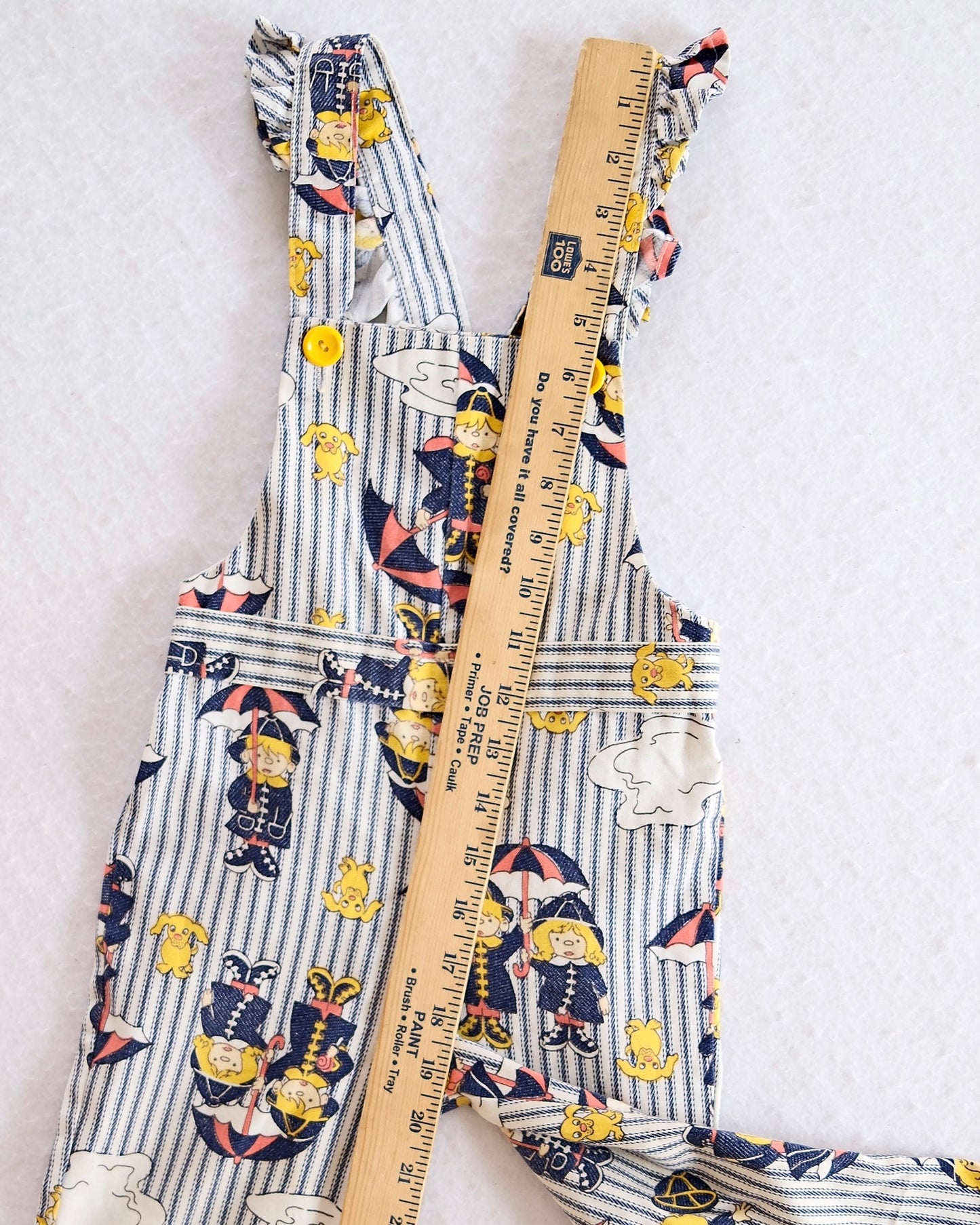 Vintage Healthtex Umbrella Girls Print Toddler Overalls Romper: 3T