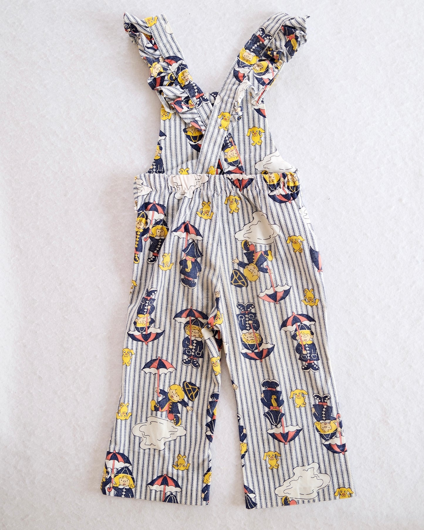 Vintage Healthtex Umbrella Girls Print Toddler Overalls Romper: 3T