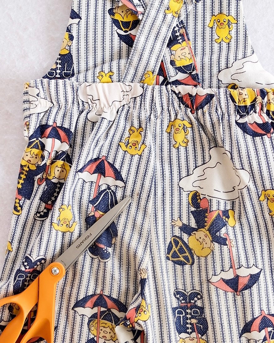 Vintage Healthtex Umbrella Girls Print Toddler Overalls Romper: 3T