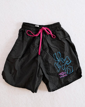 Vintage Kids Umbro Black Nylon Soccer Shorts: Youth Medium