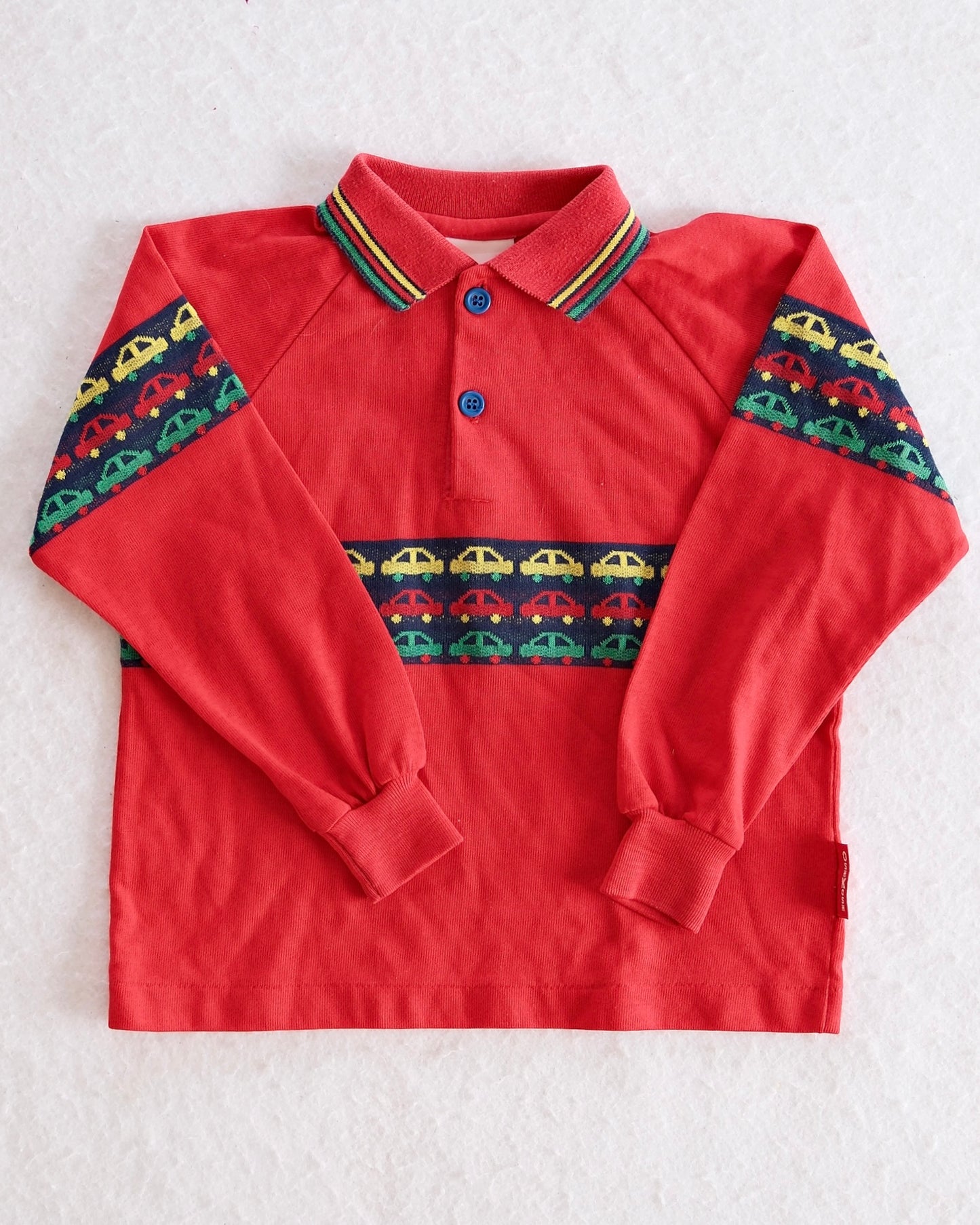 Vintage OshKosh Red Car Print Long Sleeve Toddler Polo Shirt: 4T