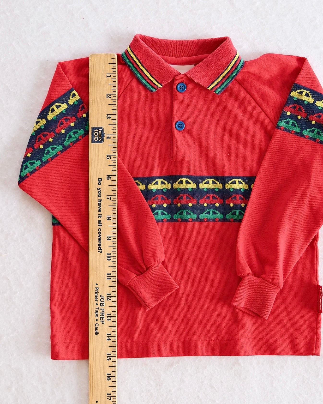 Vintage OshKosh Red Car Print Long Sleeve Toddler Polo Shirt: 4T