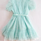 Vintage Mint Blue Ruffle Party Dress with Pearls: 8y