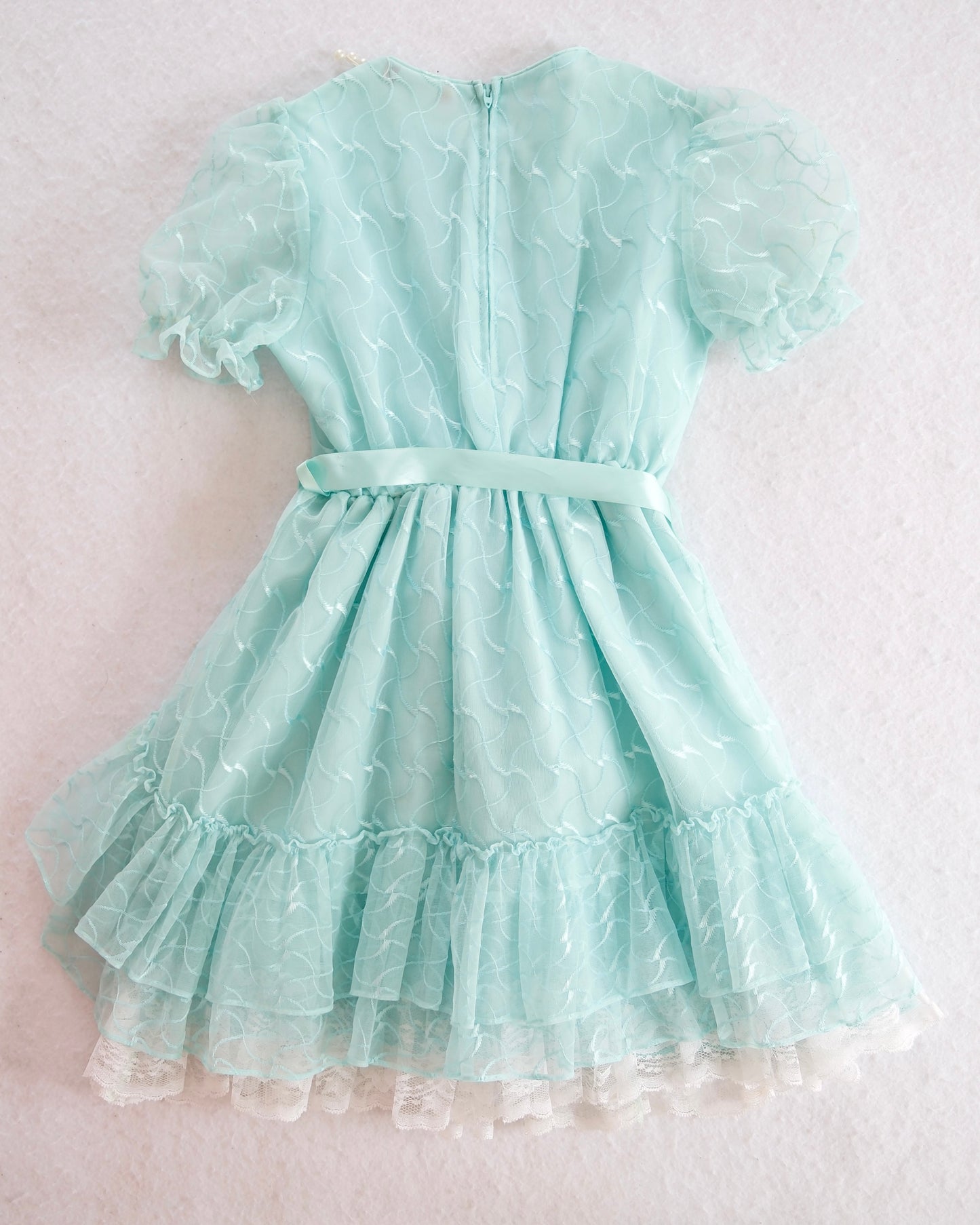 Vintage Mint Blue Ruffle Party Dress with Pearls: 8y
