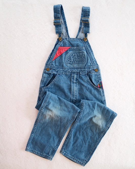 Vintage OshKosh Denim Skateboard Embossed Kids Overalls: 7y