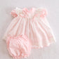 Vintage CI Castro Pink Eyelet Baby Dress Set with Bloomers: 6m