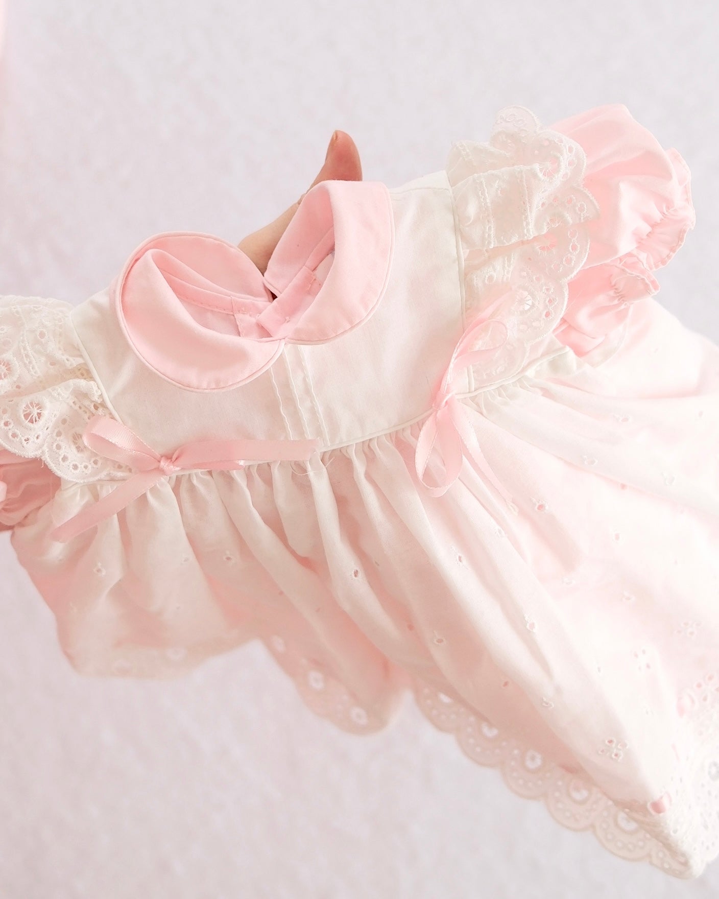 Vintage CI Castro Pink Eyelet Baby Dress Set with Bloomers: 6m