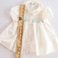 Vintage Smocked Ivory Baby Dress with Blue Floral Detail: 3–6M