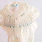Vintage Smocked Ivory Baby Dress with Blue Floral Detail: 3–6M